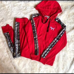 Pink Victoria’s Secret Red Bling Logo Sweat Outfit